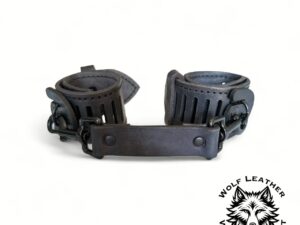 Leather BDSM leg cuffs „LOCK BEFORE PLAY“