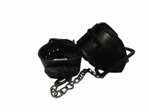 Leather BDSM leg cuffs with large buckle