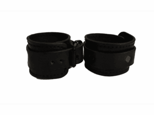 Leather BDSM leg cuffs with strap